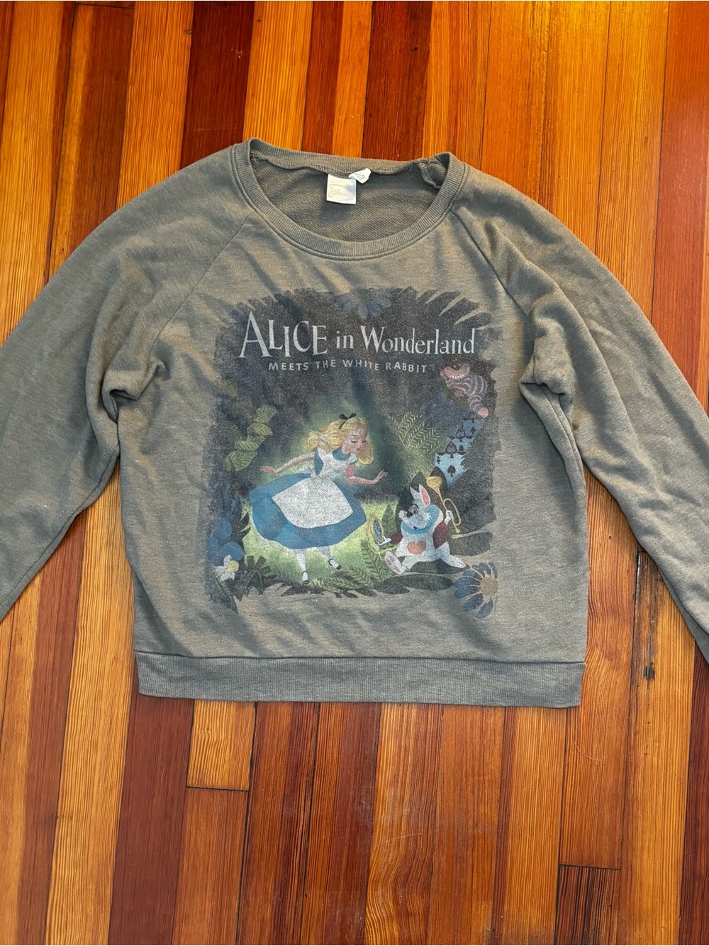 Disney Alice in Wonderland Olive Graphic Sweatshirt Vintage Style Size Large